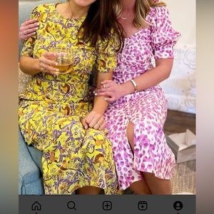 Who What Wear Women's Leopard Print Puff Sleeve Midi Dress Linen Purple - XS